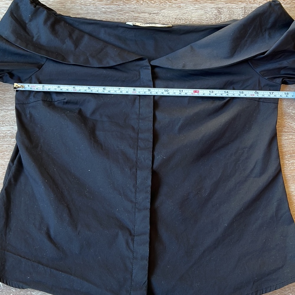 Zara Off Shoulder Button Up 3/4 Sleeve Black Shirt Size M - Picture 8 of 11